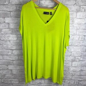 New Attitudes by‎ Renee Womens 2XL V Neck Ribbed Knit Tunic Top Flowy Neon Green